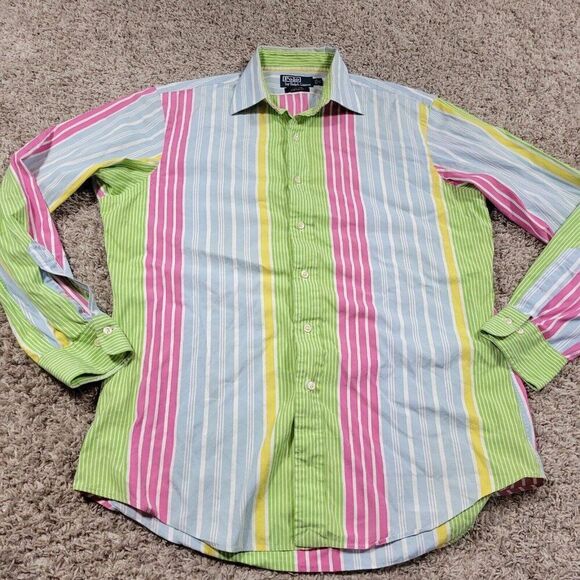 Polo Ralph Lauren Shirt Mens 16 34/35 Curham Custom Stripe Button Down Stains* - Picture 2 of 10